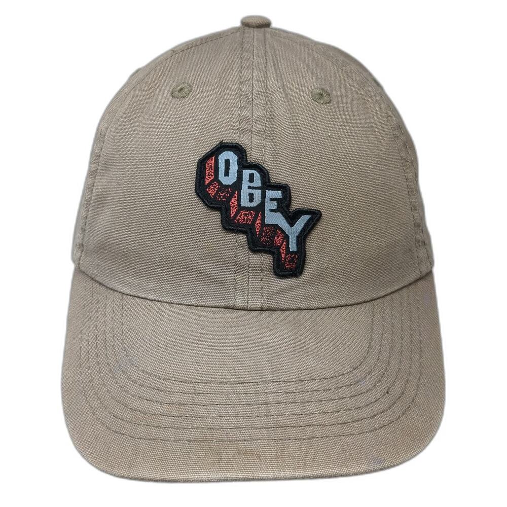Obey Baseball Cap Brown One Size Strapback Embroidered Logo Patch Cotton Hat